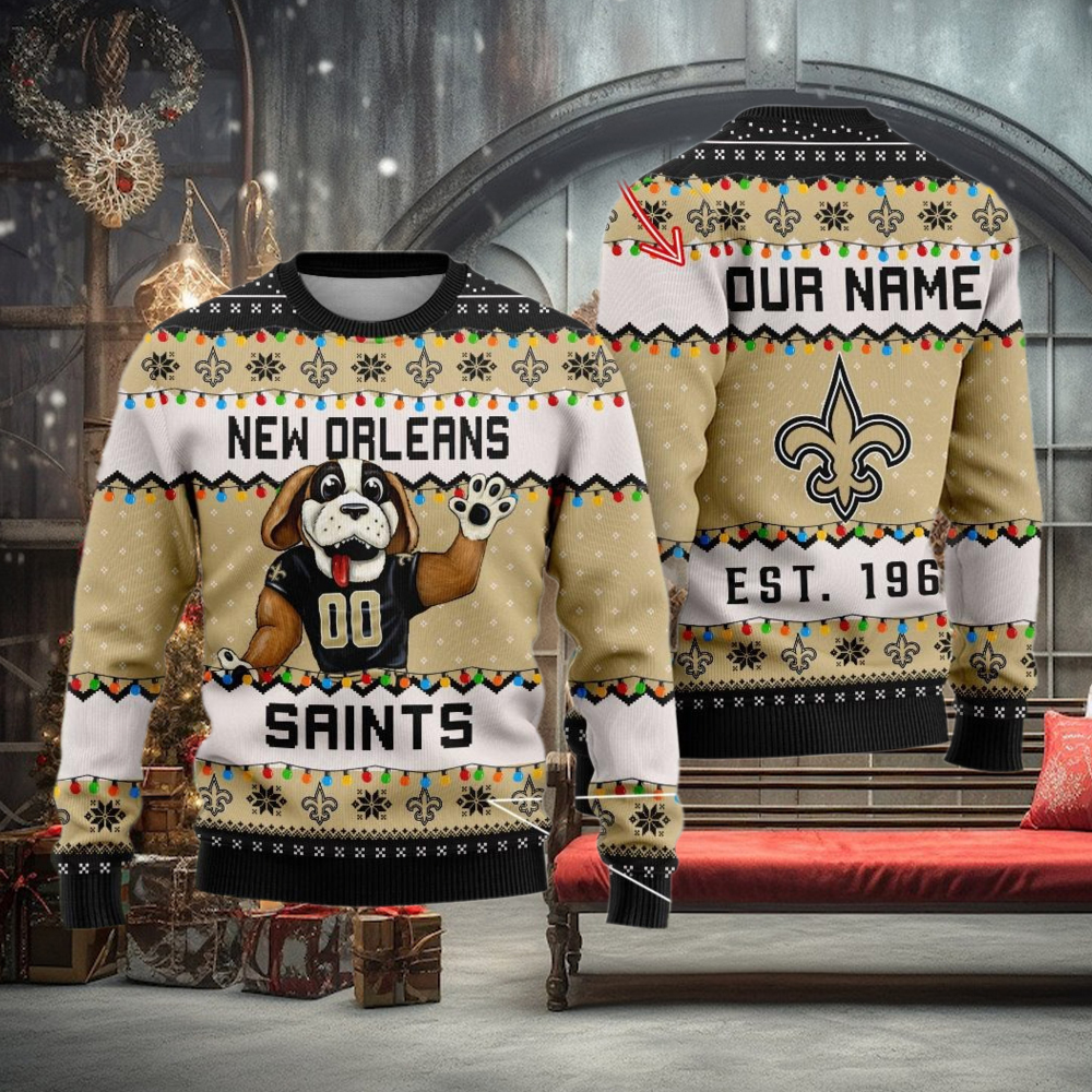 NFL New Orleans Saints Cute Mascot Custom Ugly Christmas Sweater NFL New Orleans Saints Cute Mascot Custom Ugly Christmas Sweater