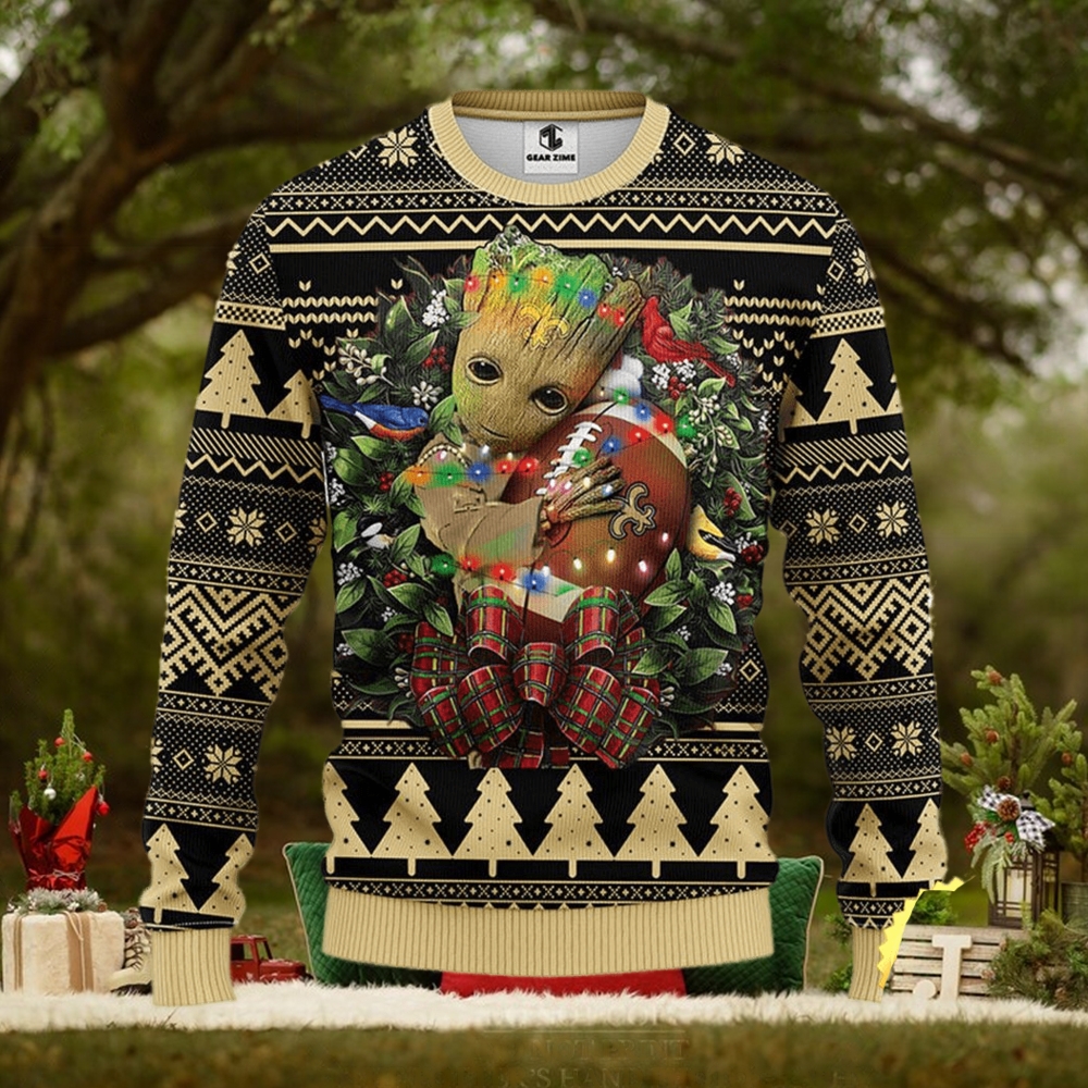 NFL New Orleans Saints Groot Hug Christmas Ugly Sweater NFL New Orleans Saints Groot Hug Christmas Ugly Sweater