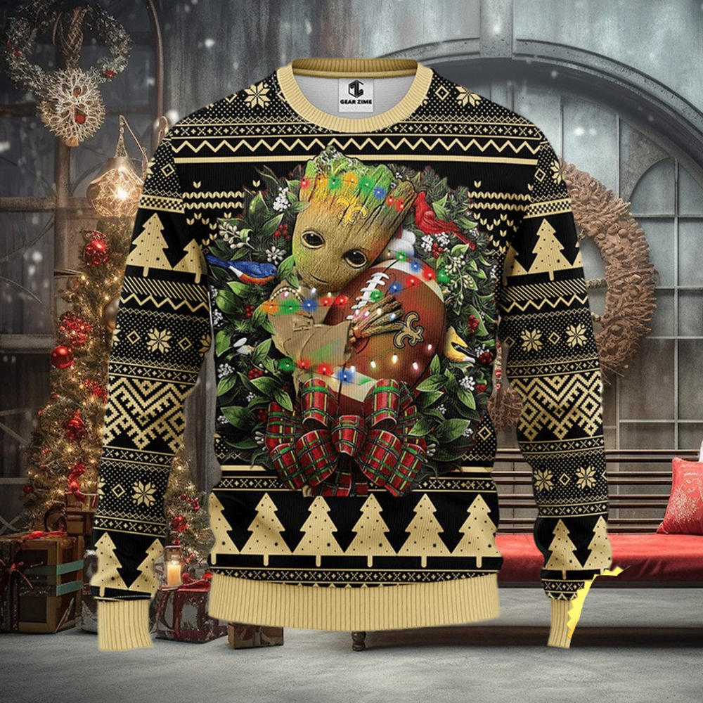 NFL New Orleans Saints Groot Hug Christmas Ugly Sweater NFL New Orleans Saints Groot Hug Christmas Ugly Sweater