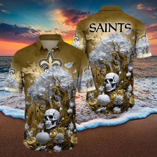 NFL New Orleans Saints Halloween Skull Pumpkin Hawaiian Shirt