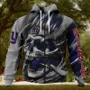 NFL New York Giants Custom Name Number Grey Skull Zip Up Hoodie