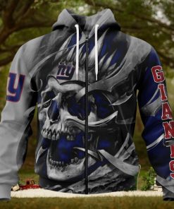 NFL New York Giants Custom Name Number Grey Skull Zip Up Hoodie