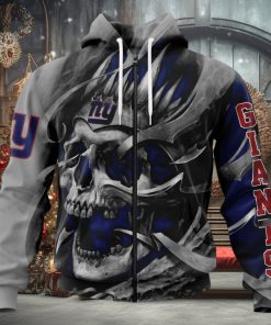NFL New York Giants Custom Name Number Grey Skull Zip Up Hoodie