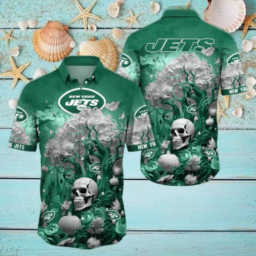 NFL New York Jets Halloween Skull Pumpkin Hawaiian Shirt