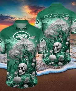 NFL New York Jets Halloween Skull Pumpkin Hawaiian Shirt