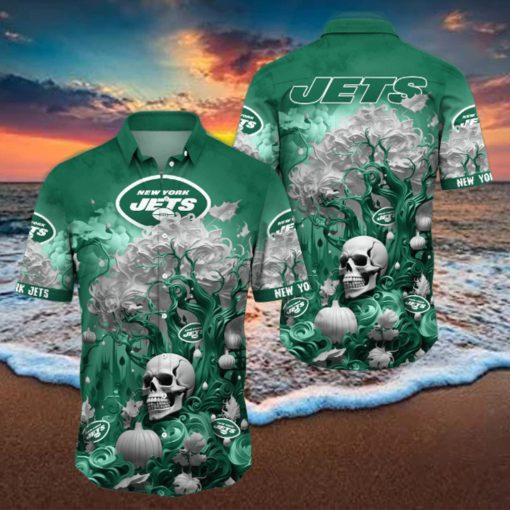 NFL New York Jets Halloween Skull Pumpkin Hawaiian Shirt