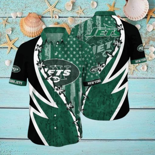 NFL New York Jets Hawaiian Shirt 3D Printed Graphic American Flag Print This Summer Gift For Fans