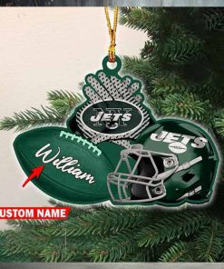 NFL New York Jets Rugby Ball Helmet Pattern Personalized 2023 Christmas Ornament