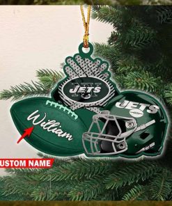 NFL New York Jets Rugby Ball Helmet Pattern Personalized 2023 Christmas Ornament