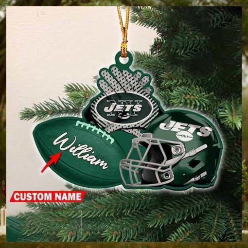 NFL New York Jets Rugby Ball Helmet Pattern Personalized 2023 Christmas Ornament