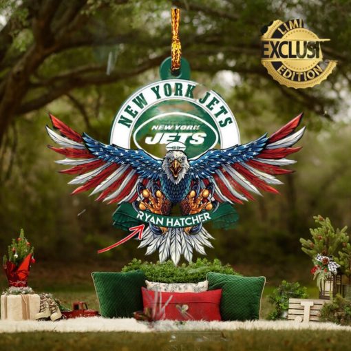 NFL New York Jets Xmas Gift For Fans American US Eagle Custom Name Ornament