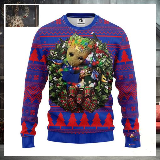 NFL New York Rangers Groot Hug Christmas Ugly Sweater