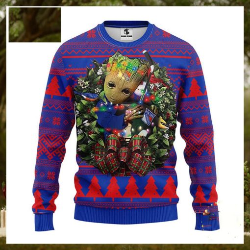 NFL New York Rangers Groot Hug Christmas Ugly Sweater