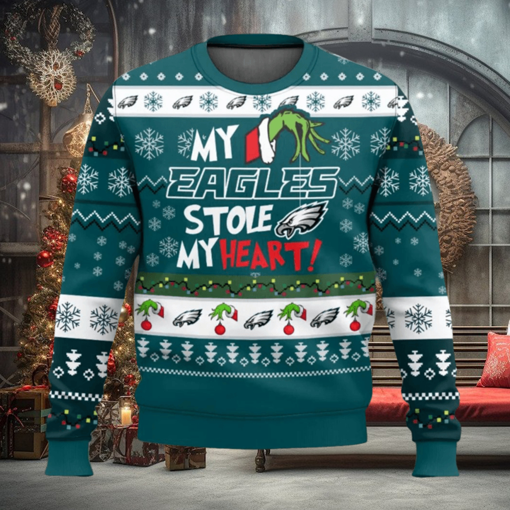 NFL Philadelphia Eagles Grinch Hand My Eagles Stole My Heart Ugly Christmas Sweater NFL Philadelphia Eagles Grinch Hand My Eagles Stole My Heart Ugly Christmas Sweater