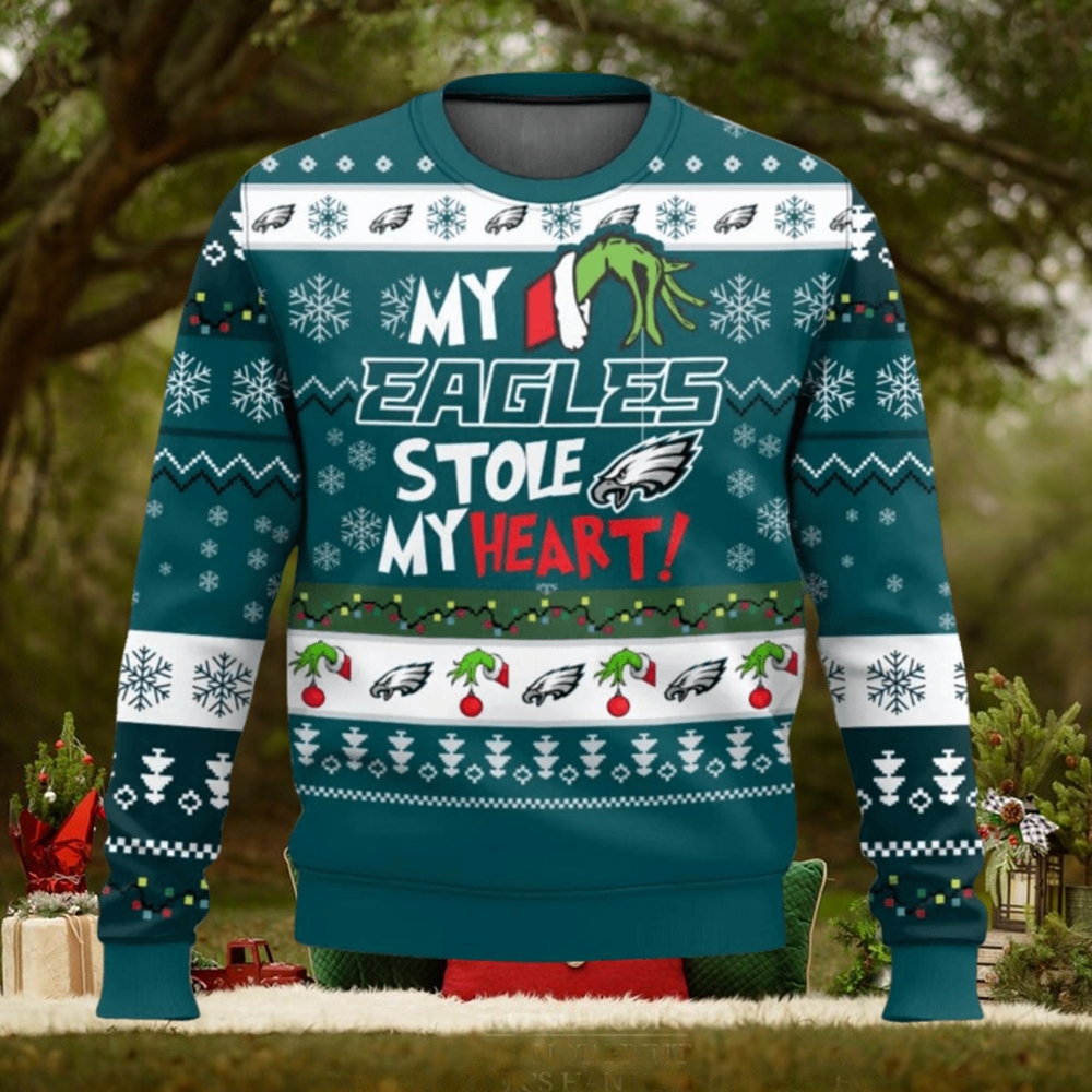 NFL Philadelphia Eagles Grinch Hand My Eagles Stole My Heart Ugly Christmas Sweater NFL Philadelphia Eagles Grinch Hand My Eagles Stole My Heart Ugly Christmas Sweater
