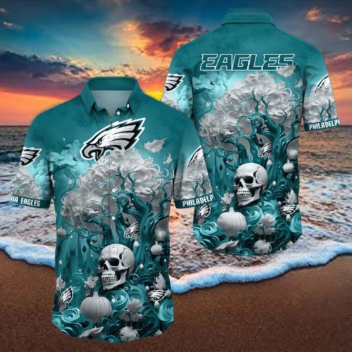 NFL Philadelphia Eagles Halloween Skull Pumpkin Hawaiian Shirt