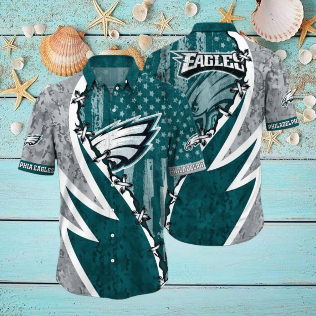 NFL Philadelphia Eagles Hawaiian Shirt 3D Printed Graphic American Flag Print This Summer Gift For Fans NFL Philadelphia Eagles Hawaiian Shirt 3D Printed Graphic American Flag Print This Summer Gift For Fans
