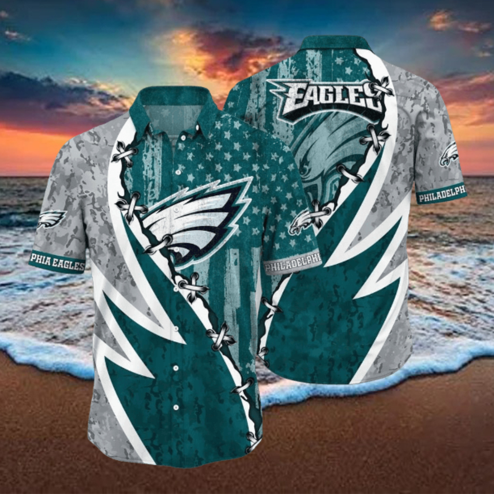 NFL Philadelphia Eagles Hawaiian Shirt 3D Printed Graphic American Flag Print This Summer Gift For Fans NFL Philadelphia Eagles Hawaiian Shirt 3D Printed Graphic American Flag Print This Summer Gift For Fans