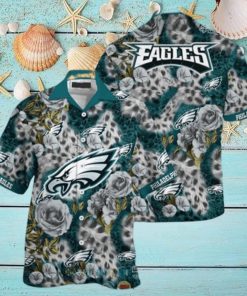 NFL Philadelphia Eagles Hawaiian Shirt Leopard Rose Pattern Summer Vacation Gift