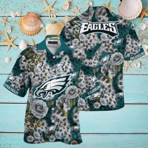 NFL Philadelphia Eagles Hawaiian Shirt Leopard Rose Pattern Summer Vacation Gift