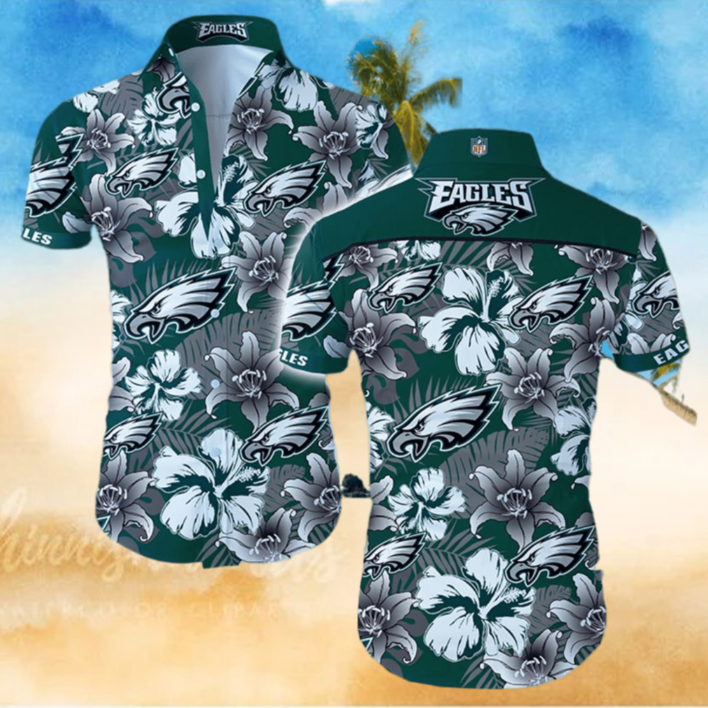NFL Philadelphia Eagles Logo Flower Hawaiian Summer Beach Shirt Full Print NFL Philadelphia Eagles Logo Flower Hawaiian Summer Beach Shirt Full Print