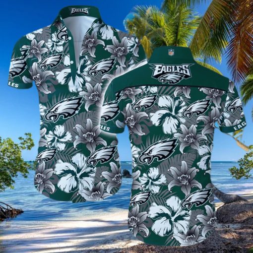 NFL Philadelphia Eagles Logo Flower Hawaiian Summer Beach Shirt Full Print