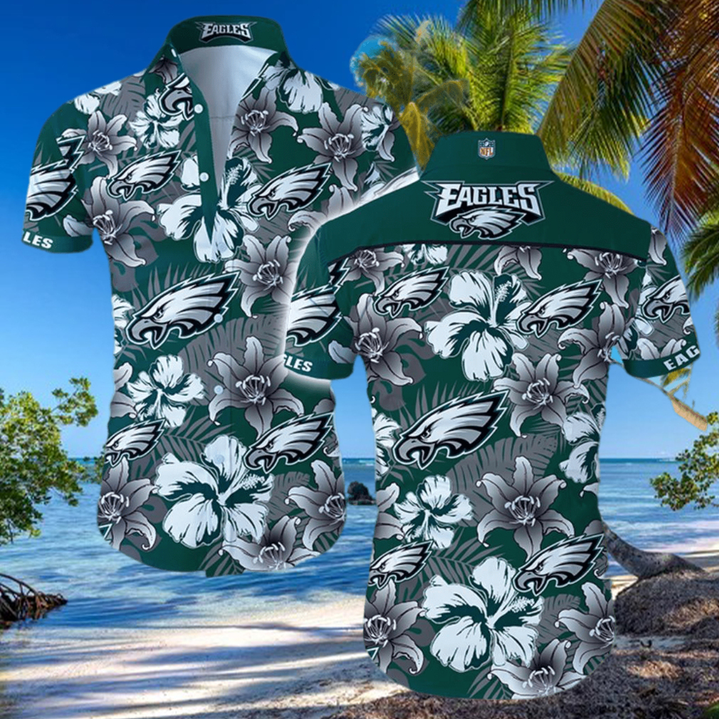 NFL Philadelphia Eagles Logo Flower Hawaiian Summer Beach Shirt Full Print NFL Philadelphia Eagles Logo Flower Hawaiian Summer Beach Shirt Full Print