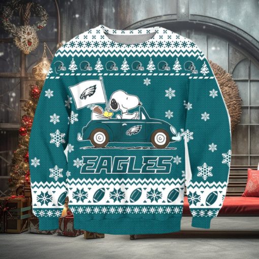 NFL Philadelphia Eagles Snoopy Driving Car Ugly Christmas Sweater