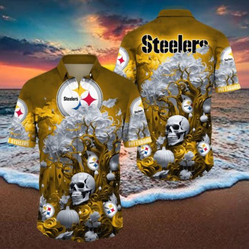 NFL Pittsburgh Steelers Halloween Skull Pumpkin Hawaiian Shirt