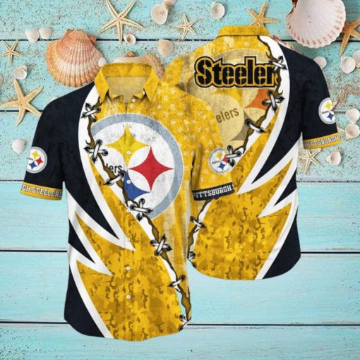 NFL Pittsburgh Steelers Hawaiian Shirt 3D Printed Graphic American Flag Print This Summer Gift For Fans