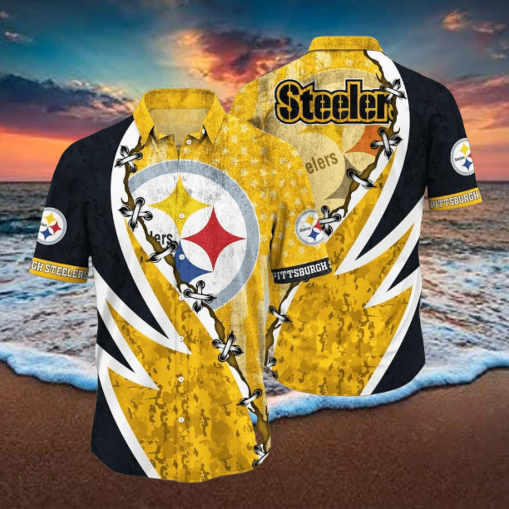 NFL Pittsburgh Steelers Hawaiian Shirt 3D Printed Graphic American Flag Print This Summer Gift For Fans NFL Pittsburgh Steelers Hawaiian Shirt 3D Printed Graphic American Flag Print This Summer Gift For Fans