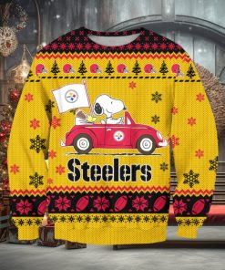 NFL Pittsburgh Steelers Snoopy Driving Car Ugly Christmas Sweater