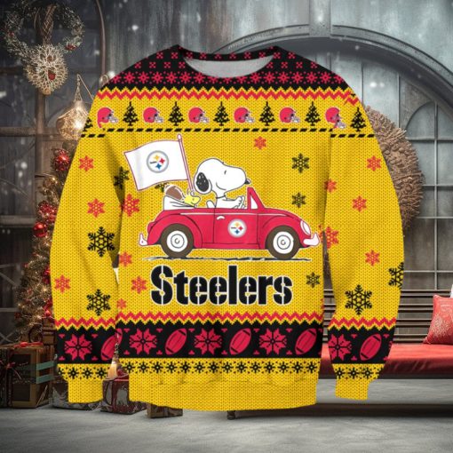 NFL Pittsburgh Steelers Snoopy Driving Car Ugly Christmas Sweater