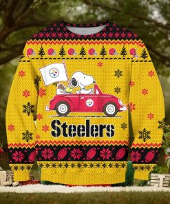 NFL Pittsburgh Steelers Snoopy Driving Car Ugly Christmas Sweater