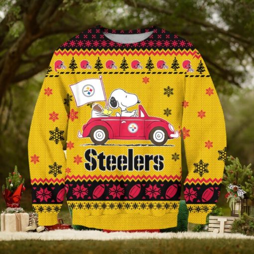 NFL Pittsburgh Steelers Snoopy Driving Car Ugly Christmas Sweater