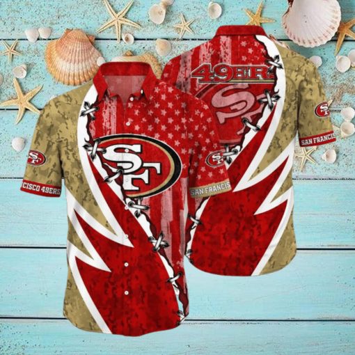 NFL San Francisco 49ers Hawaiian Shirt 3D Printed Graphic American Flag Print This Summer Gift For Fans