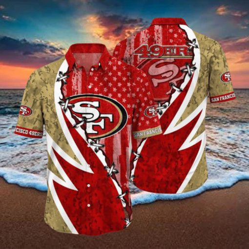 NFL San Francisco 49ers Hawaiian Shirt 3D Printed Graphic American Flag Print This Summer Gift For Fans