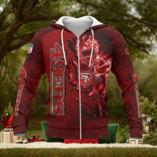 NFL San Francisco 49ers Red Scratch Fire Player Zip Up Hoodie