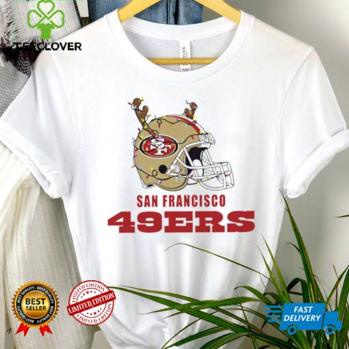 NFL San Francisco 49ers football helmet deer antlers Christmas lights logo hoodie, sweater, longsleeve, shirt v-neck, t-shirt