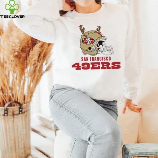 NFL San Francisco 49ers football helmet deer antlers Christmas lights logo hoodie, sweater, longsleeve, shirt v-neck, t-shirt