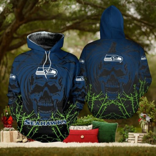 NFL Seattle Seahawks Halloween Skull Pumpkin Pullover Hoodie