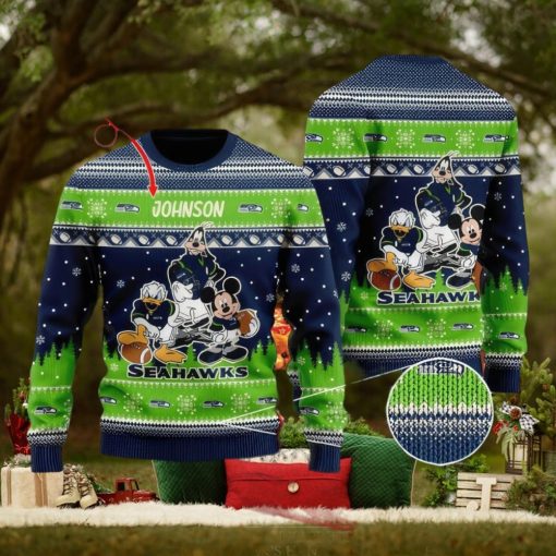 NFL Seattle Seahawks Knitted Christmas 3D Sweater Frankincense Custom Name