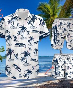 NFL Seattle Seahawks Louis Vuitton Logo Pattern Hawaiian Shirt & Shorts
