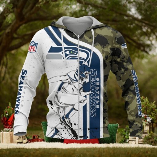 NFL Seattle Seahawks White Navy Camo Zip Up Hoodie
