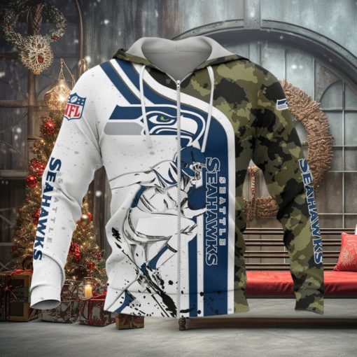 NFL Seattle Seahawks White Navy Camo Zip Up Hoodie