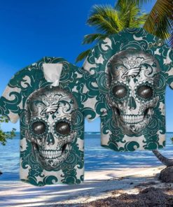 NFL Sugar Skull Philadelphia Eagles Funny Hawaiian Shirt Gift For Sports Dad