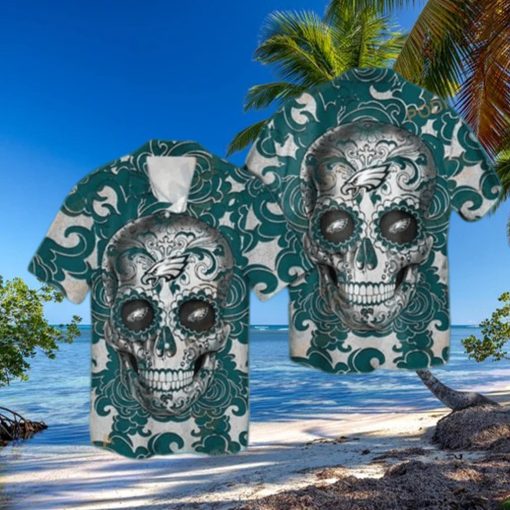 NFL Sugar Skull Philadelphia Eagles Funny Hawaiian Shirt Gift For Sports Dad