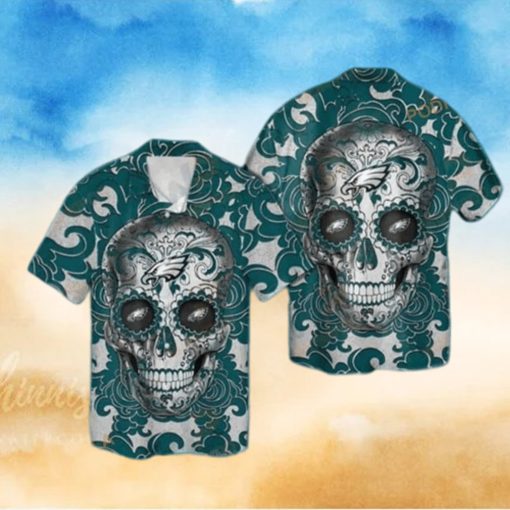 NFL Sugar Skull Philadelphia Eagles Funny Hawaiian Shirt Gift For Sports Dad