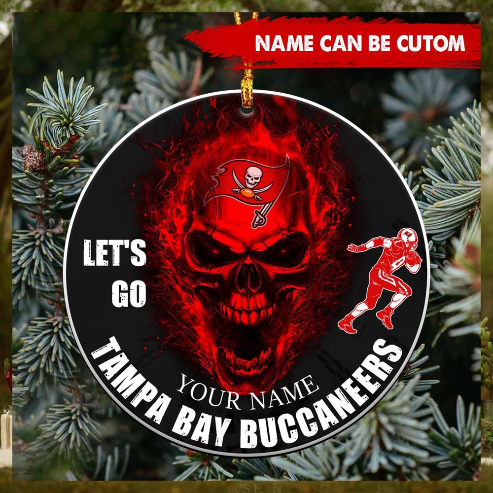 NFL Tampa Bay Buccaneers Custom Name Let’s Go Skull Round Ornament NFL Tampa Bay Buccaneers Custom Name Let’s Go Skull Round Ornament