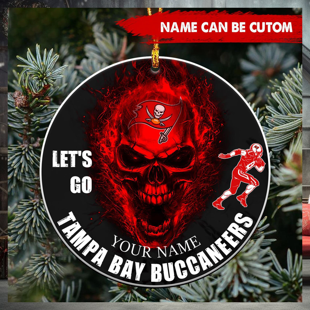 NFL Tampa Bay Buccaneers Custom Name Let’s Go Skull Round Ornament NFL Tampa Bay Buccaneers Custom Name Let’s Go Skull Round Ornament
